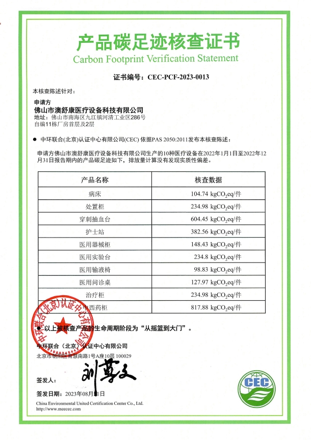佛山市澳舒康醫療設備科技有限公司-CEC-PCF-2023-0013